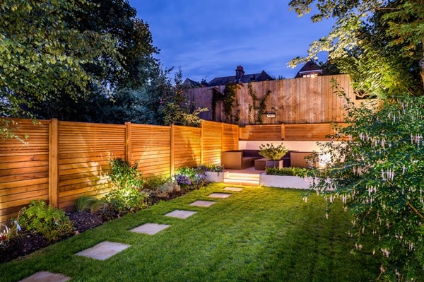Garden with LED lighting that represents the blog "outdoor lighting installation service".